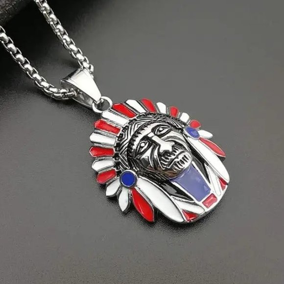 Native American Indian Pendant Necklace Jewelry Silver - Picture 1 of 2
